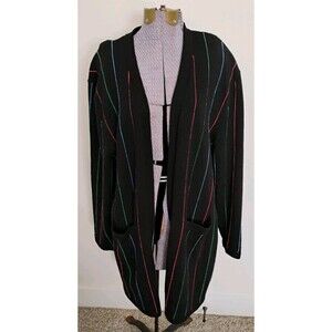 Vtg 80's Jennifer Roberts Sweater Jacket Women's Open Front Black Multicolor 16